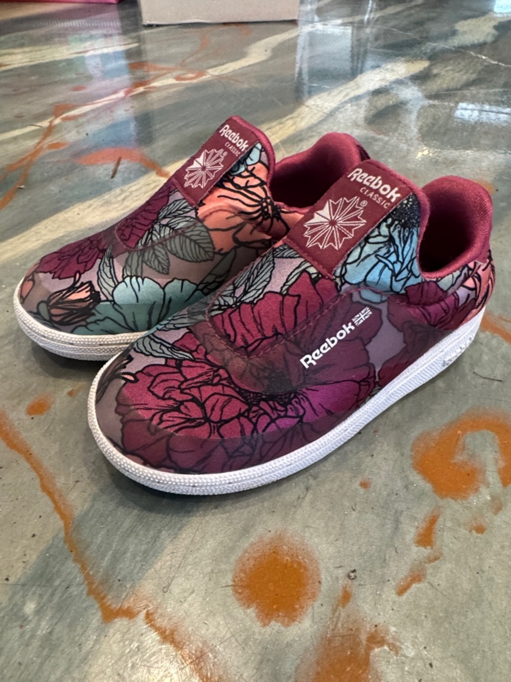 Reebok Kids Floral Slip-On Sneakers - Burgundy/Teal/Black